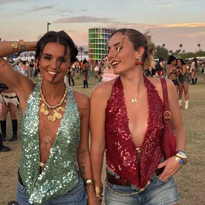 Women's transparent sequin backless deep pile collar green