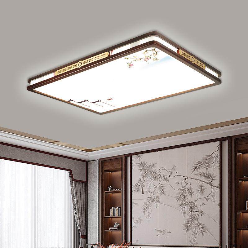 新中式全铜胡桃实木吸顶灯大气长方形客厅灯简约现代书房卧室灯具