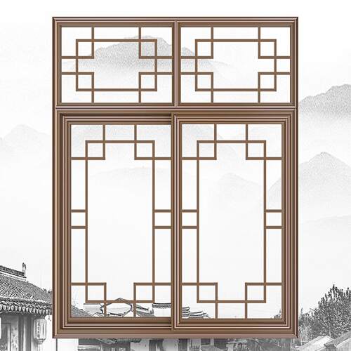 新中式铝合金仿古推拉门中式建筑仿古门窗铝合金边框二轨推拉门