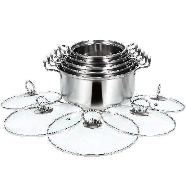 5 Sets Stainless Steel Double Ear Soup Pot Induction