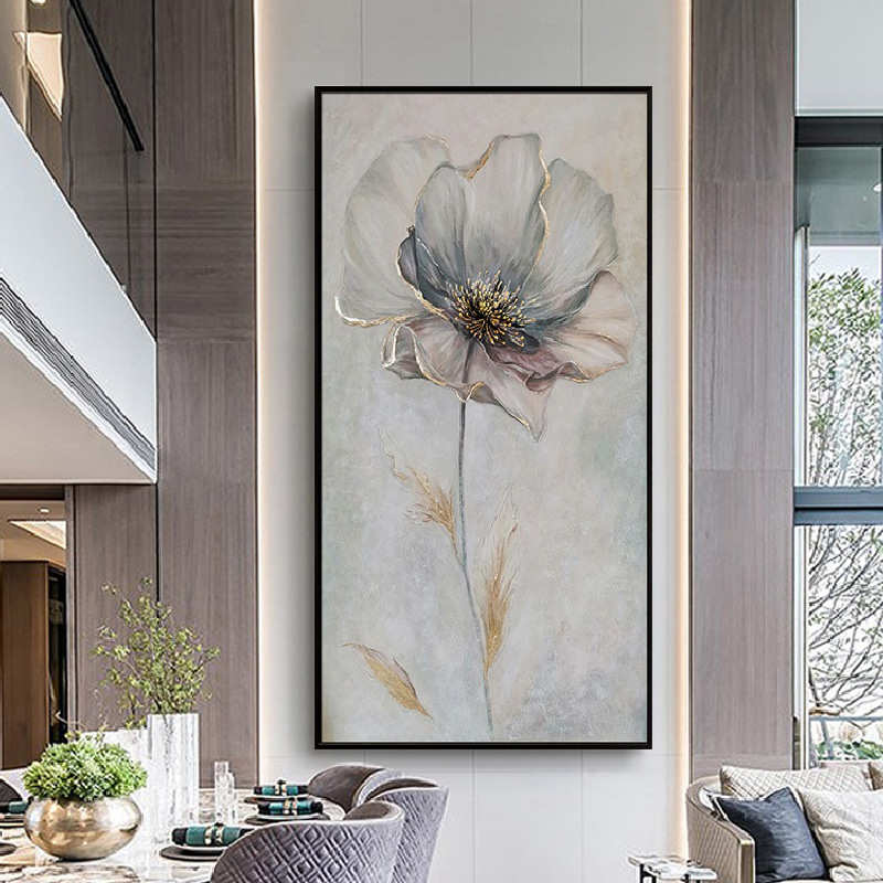 手绘油画花卉玄关画现代轻奢竖版落地挂画 走廊过道正对门装饰画图片