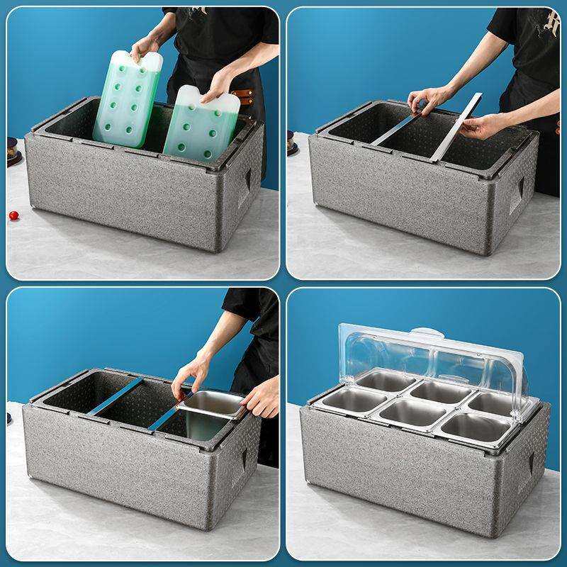 摆摊大号多格餐具冷藏保温箱加冰保鲜透明防尘翻盖商用大容量带盖