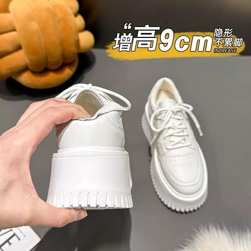 港风轻奢新款~真皮内增高小白鞋女春夏季百搭小个子厚底休闲板鞋