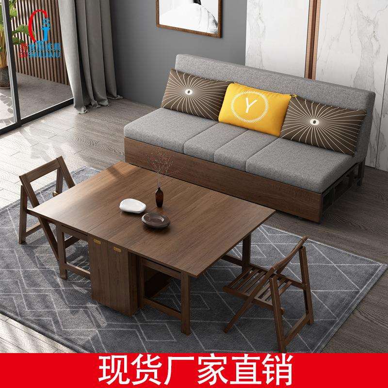 实木折叠两用床小户型布艺客厅推拉储物坐卧新中式沙发床留宿床