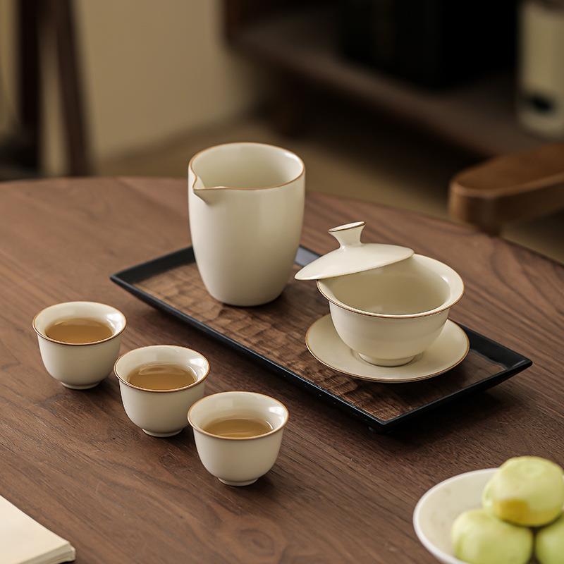 黄汝窑旅行茶具套装家用功夫户外便携式喝茶装备新款盖碗茶杯公杯图片