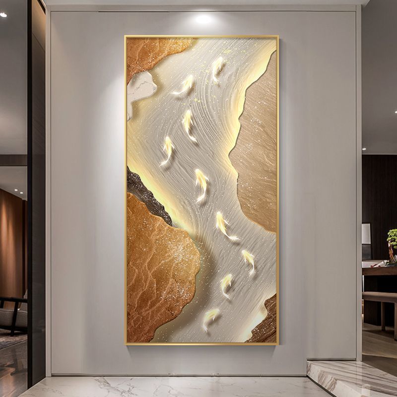 九鱼玄关装饰画现代轻奢客厅过道入户门挂画简约走廊尽头壁画