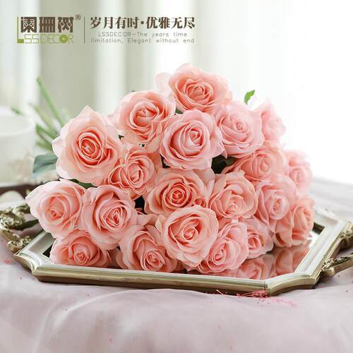 玫瑰假花保湿手感客厅卧室餐桌面浪漫家居装饰摆件插干花束高