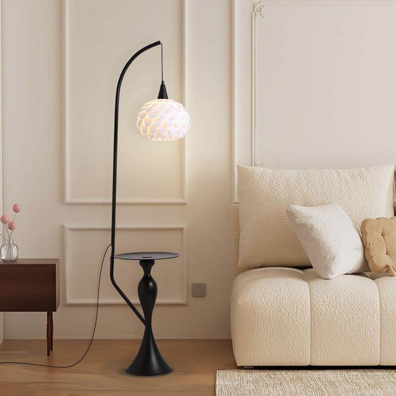 客厅落地灯现代简约沙发边置物茶几一体中古风卧室床头柜立式台灯