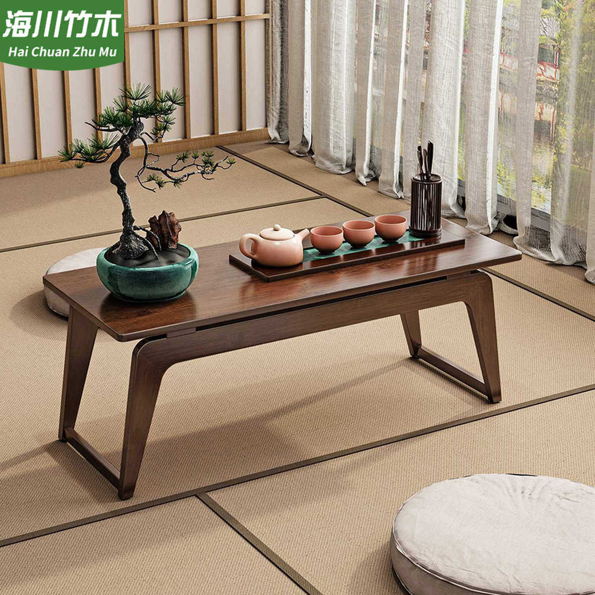日式小户型实木茶桌客厅家用榻榻米茶台简易功夫茶几阳台飘窗矮桌