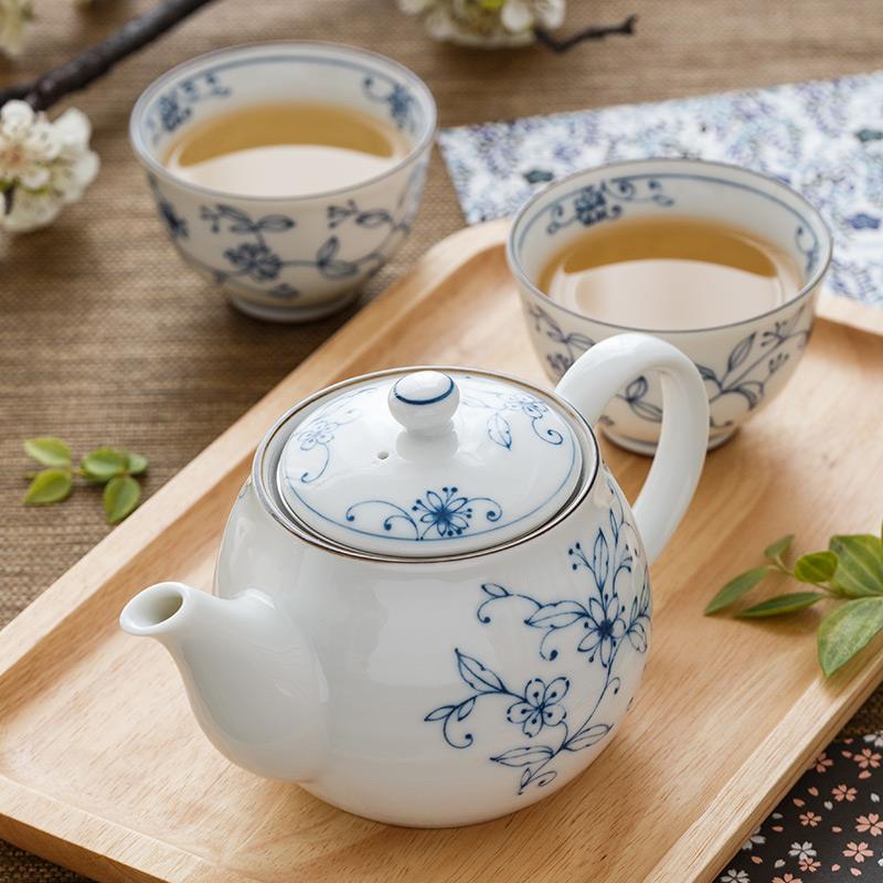 陶趣居日本进口线唐草泡茶壶茶具套装茶杯日式陶瓷汤吞杯子水杯