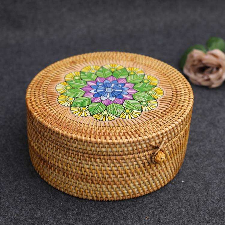 藤编茶叶盒茶饼盒手藤编收纳筐糖果篮糕点盒礼品包装盒竹编储茶篓