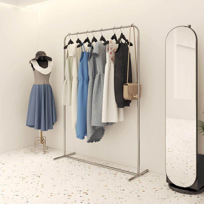 服装商店衣架北欧不锈钢银展示架妇女服装商店简单岛式落地式展示