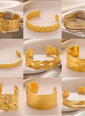 Vintage Smooth Irregular Twist Wide Bracelets For Women Gold