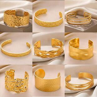 Vintage Smooth Irregular Twist Wide Bracelets For Women Gold
