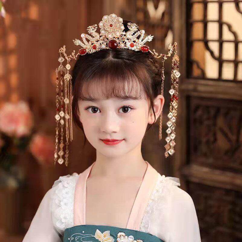 女童古风发冠汉服头饰冠古代中国风女童宝宝公主皇冠古装发饰全套