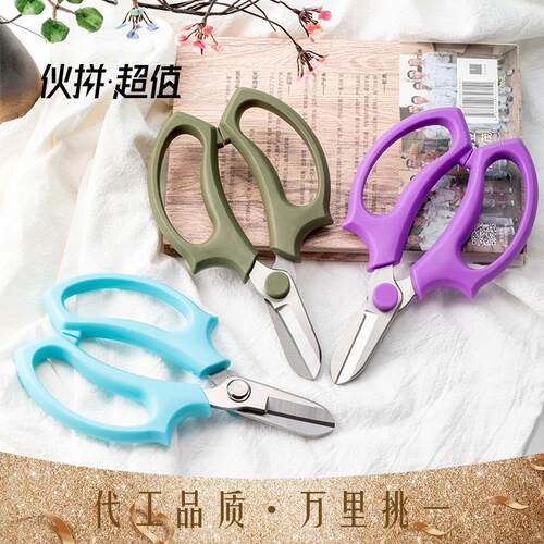 跨境热卖盆栽修枝剪不锈钢花枝剪圆头家用花园剪刀园艺插花工具