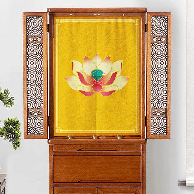 大尺寸定制荷花莲花观音佛龛遮挡帘家用免打孔中式门帘书房佛半帘