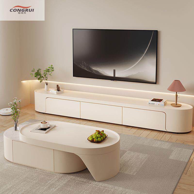 2026年现代简约新款奶油风落地小户型家用客厅茶几电视柜组合