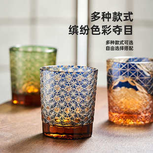 人工雕刻威士忌酒杯宫廷风琥珀洋 批发星芒江户切子玻璃杯家用日式