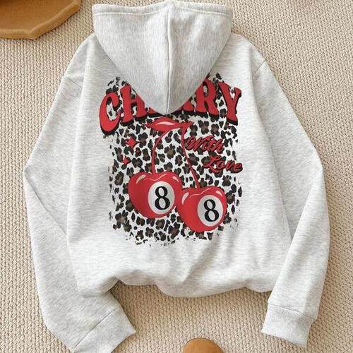 A 24523 Leopard Cherry Print Women's Hoodies 豹纹樱桃印花女