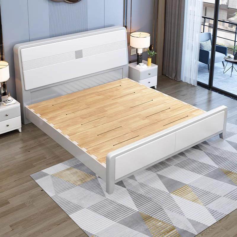 白色实木床现代简约满铺双人床主卧榫卯静音轻奢床小户型储物床婚