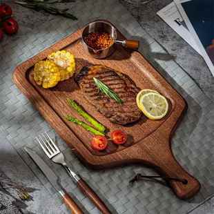 牛排板刀叉三件套装西餐摆盘实木质托盘高档家专用牛肉扒砧板餐具