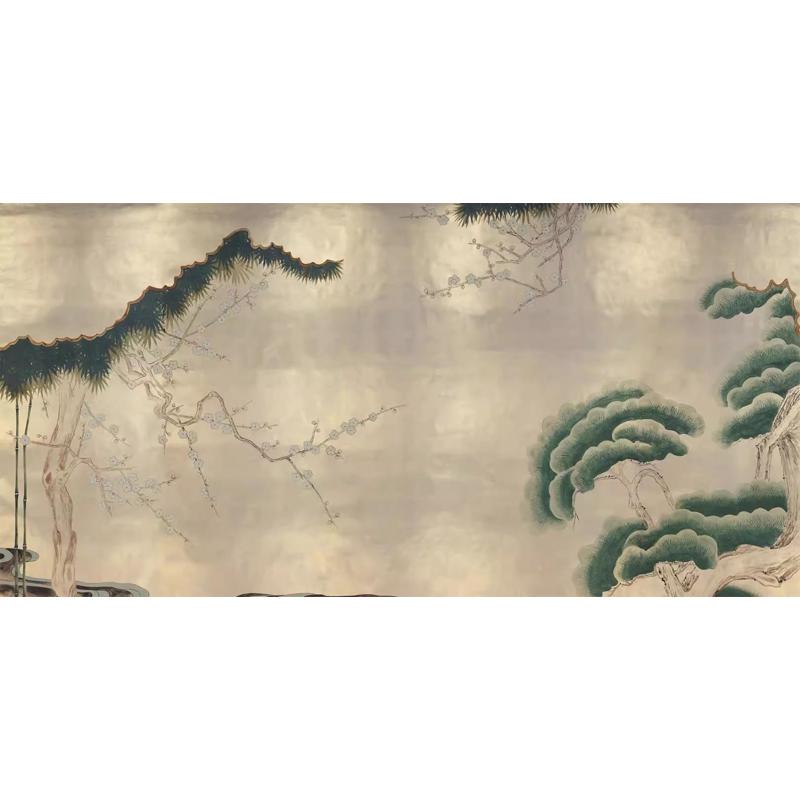 布客厅竹餐厅墙纸墙复古背景中式新电视河影视卧室壁纸花开茶室壁