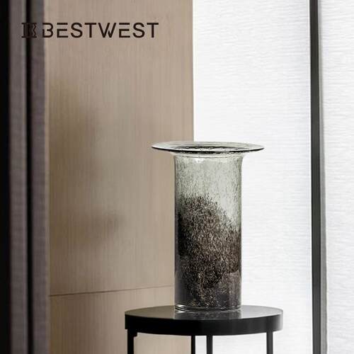 Best west 彩色水墨直筒柱状水培玻璃花瓶样板间花器软装饰品