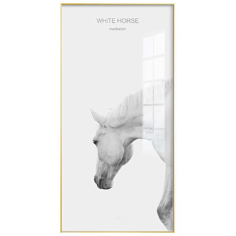 北欧轻奢玄关装饰画过道走廊竖版客厅办公室挂画马到成功进门骏马