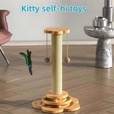 Pet Cat Toy Solid Wood Cat Turntable Funny Cat Stick Balls D
