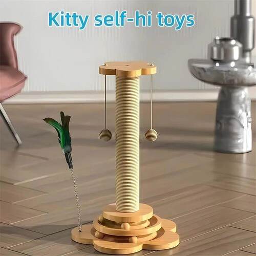 Pet Cat Toy Solid Wood Cat Turntable Funny Cat Stick Balls D
