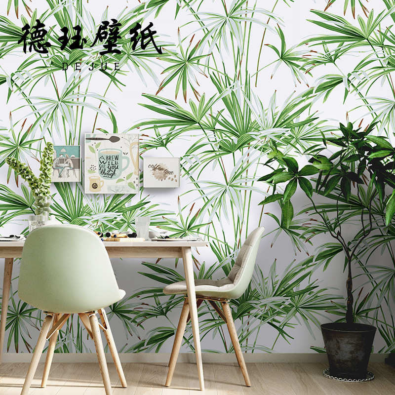 北欧风格壁纸东南亚热带雨林绿色植物无纺布客厅卧室房间背景墙纸