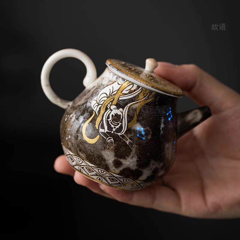 柴烧手作敦煌飞天舞女纯手工陶瓷茶具茶壶家用复古泡茶壶单壶送礼