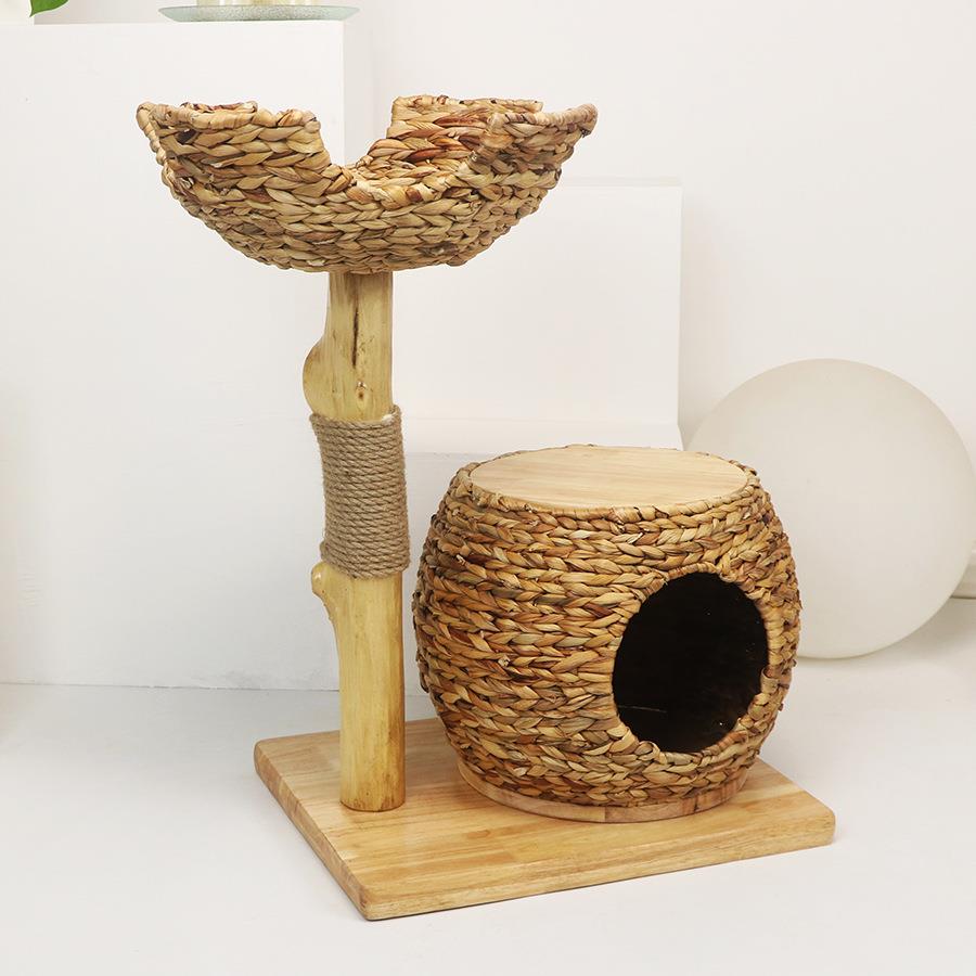 豪华实木草编猫窝宠物窝猫房猫抓板源头工厂稳固猫别墅猫爬架