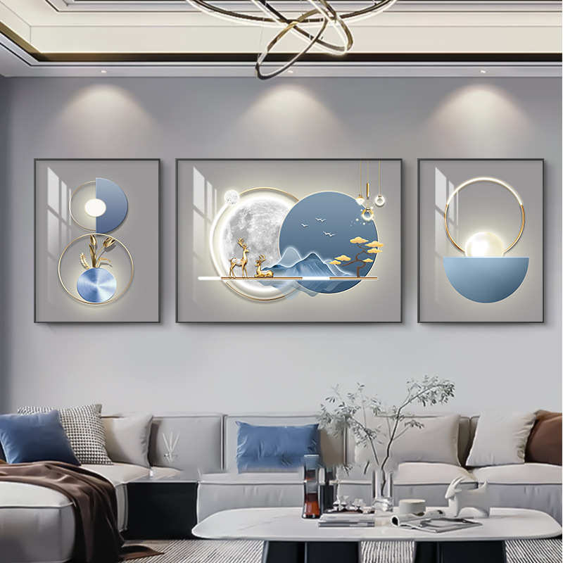 大气挂画现代墙背景奢壁画墙沙发装饰画三联2024画简约轻客厅高档