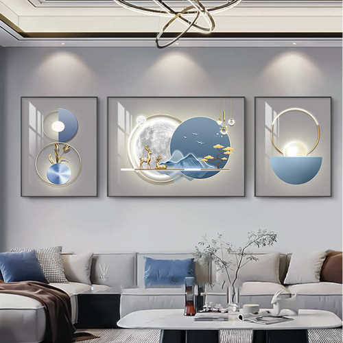 大气挂画现代墙背景奢壁画墙沙发装饰画三联2024画简约轻客厅高档