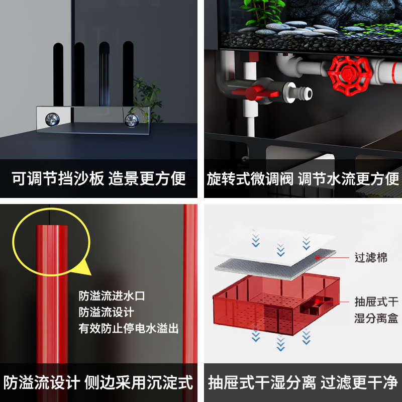 2025新款底滤一体客厅小型鱼缸桌面金晶超白玻璃免换水生态缸溪流