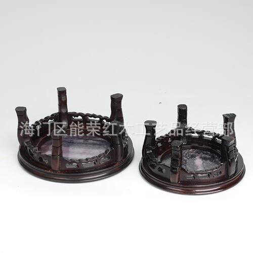 黑檀嵌大理石圆底座实木中式工艺品摆件奇石头花瓶底座木质托架