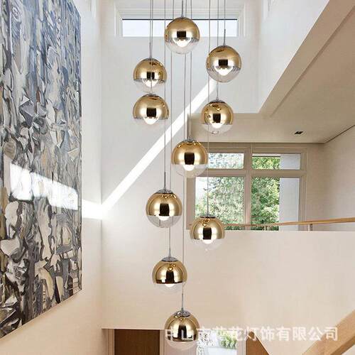 复式楼梯灯长吊灯现代简约loft北欧玻璃灯别墅大吊灯旋转楼梯吊灯