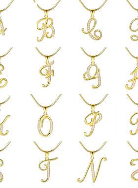 26 English letter necklace26个字母铜镶锆石蛇炼金色项炼锁骨炼
