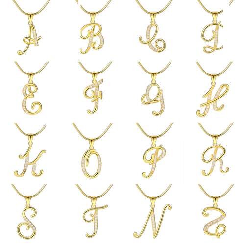 26 English letter necklace26个字母铜镶锆石蛇炼金色项炼锁骨炼