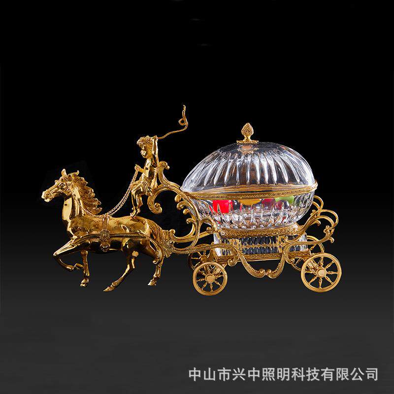 欧式高档透明水晶玻璃天使鹿拉车马拉车糖果盒摆件 奢华客厅玄关