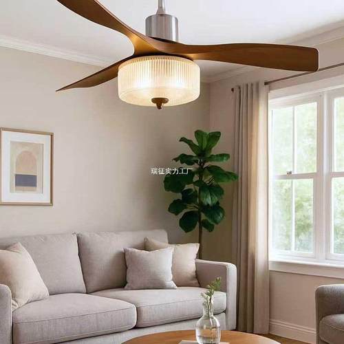智141能风扇吊灯胡桃木玻璃中工古艺风客厅餐厅茶室卧室房间扇吊