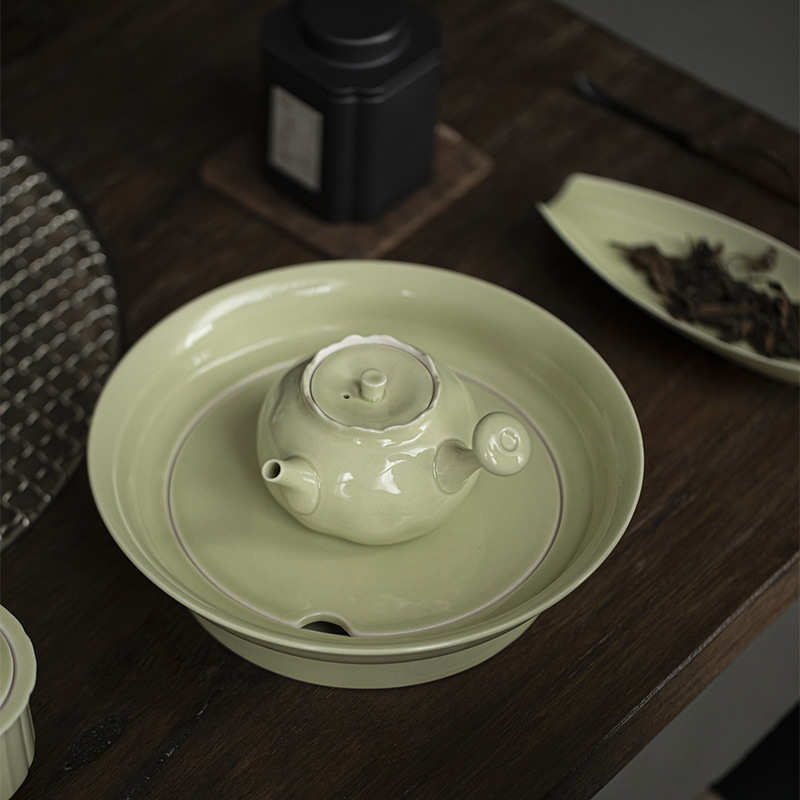 墨己仿宋绿釉侧把泡茶壶功夫茶具陶瓷花口手执壶球孔过滤文人器壶