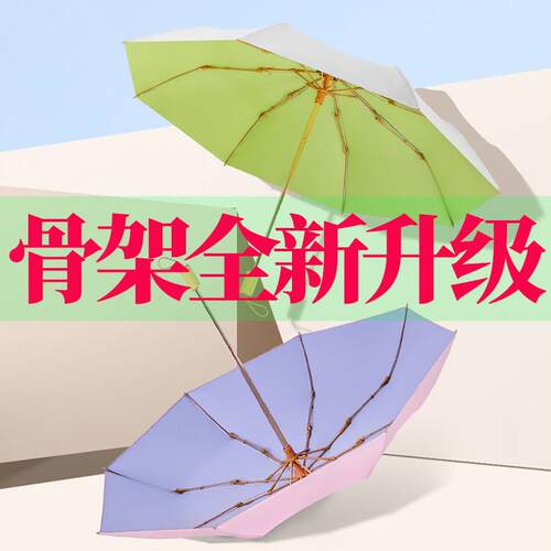 双层钛银彩胶超强防晒伞抗UV遮阳伞女折叠全纤维抗风晴雨两用