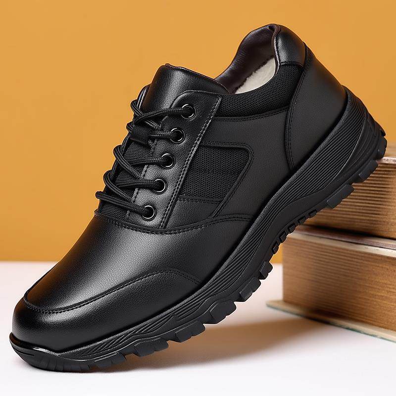 正品Plover皮鞋男士真休皮户训练鞋闲鞋暖棉鞋黑色厚底工保外作运