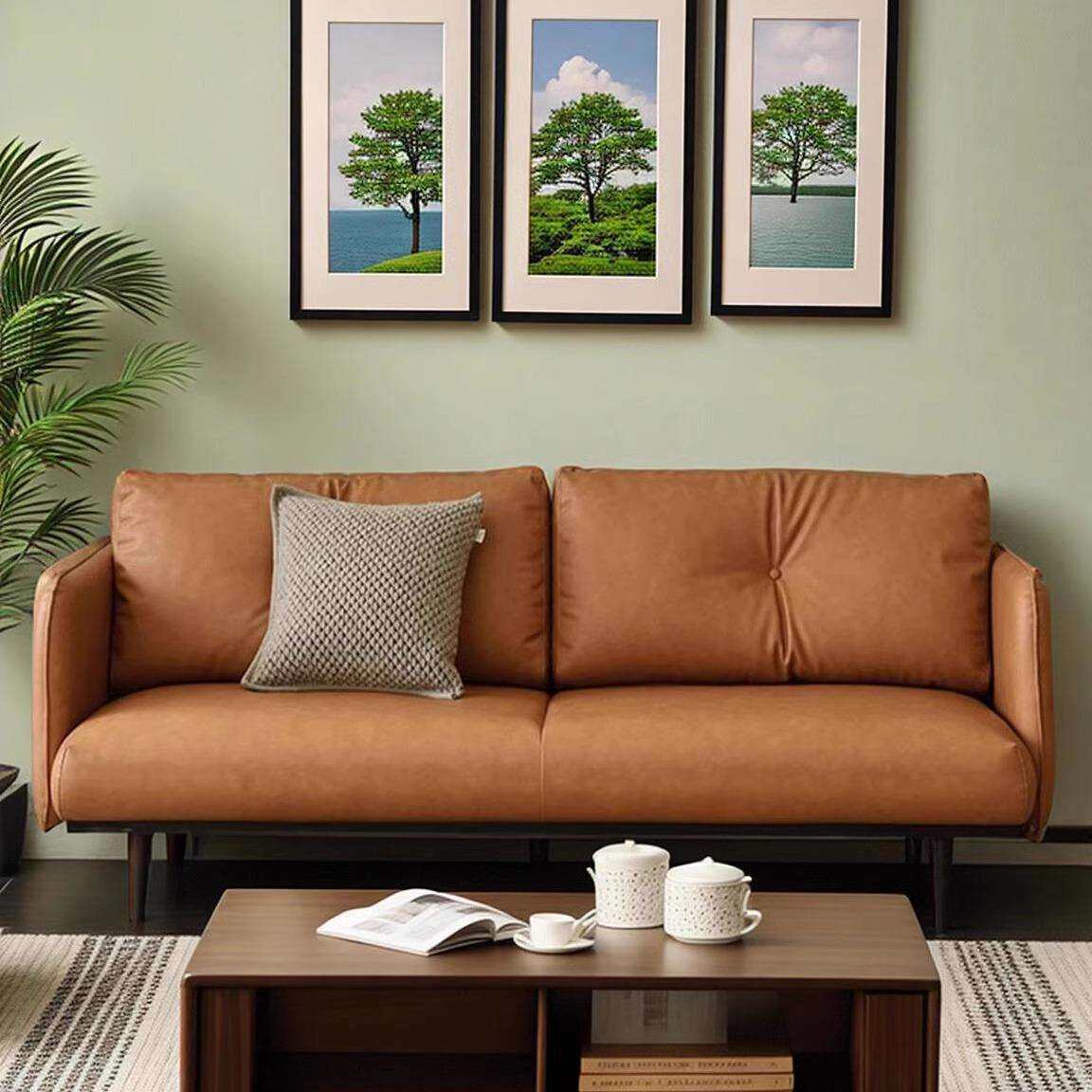 小户型客厅沙发现代简约出租房公寓直排长款皮艺办公室休息区接待