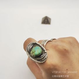 1960s美国印第安纳瓦霍部落天然绿松石纯银美式复古戒指男款 21码