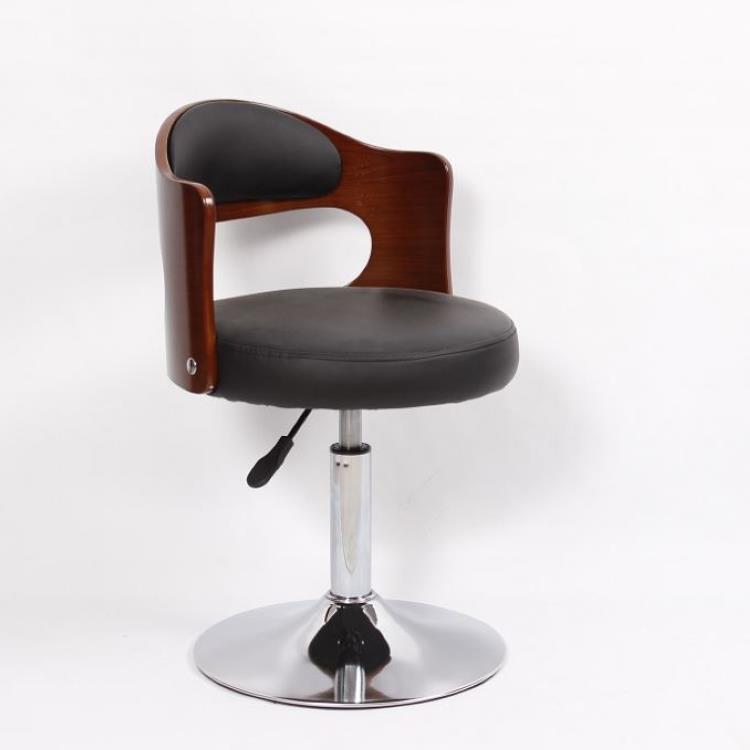 实木靠背小巧圆盘头层牛皮电脑椅升降小转椅书桌椅前台椅书房椅子