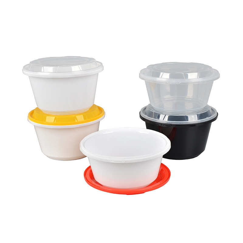 防盗锁扣一次性双层打包盒塑料碗餐盒带盖圆形便当盒外卖汤碗分离